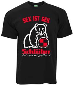 Schlüter T-Shirt Sex ist geil Fahren ist Geiler Oldtimer-Motiv Herrenshirt Kurzarm Rundkragen Brustdruck | Schwarz | Größe XL von Schlüter