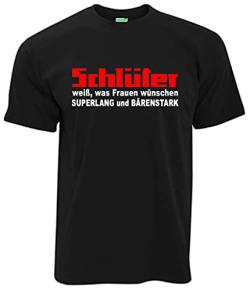 Schlüter weiß was Frauen wünschen Herren T-Shirt, Kurzarm, Brustdruck | Schwarz | Größe XL von Schlüter