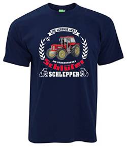 T-Shirt Die Legende lebt Bärenstarke Schlepper Oldtimer-Motiv Herrenshirt Kurzarm Rundkragen Brustdruck | Navyblau | Größe L von Schlüter