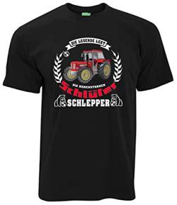 T-Shirt Die Legende lebt Bärenstarke Schlepper Oldtimer-Motiv Herrenshirt Kurzarm Rundkragen Brustdruck | Schwarz | Größe 3XL von Schlüter