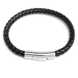 Echt Leder Damen Herren Armband 6mm Ø Lederarmband schwarz geflochten schlicht hochwertig Edelstahlverschluss Geschenk (19.0) von Schmuck-Checker