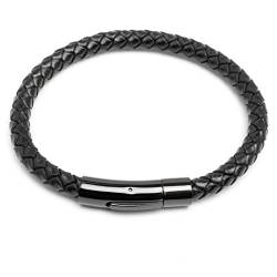 Echt Leder Damen Herren Armband 6mm Ø Lederarmband schwarz geflochten schlicht hochwertig Edelstahlverschluss Geschenk (19.0) von Schmuck-Checker