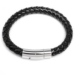 Echt Leder dickes Herren Armband 8mm Ø schwarz geflochten Edelstahl Schließe Hochwertig Bikerschmuck Männer Geschenk (19.0) von Schmuck-Checker