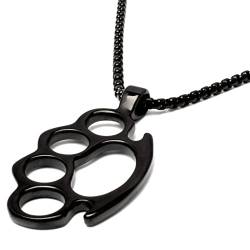 Schlagring Anhänger aus massivem Edelstahl mit Halskette Silber Gold Schwarz Blau Männer Schmuck Geschenk Gangster Rapper Outlaw Kette (Schwarz) von Schmuck-Checker