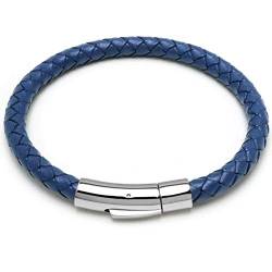 Schmuck-Checker Blaues Armband aus echtem Leder mit Edelstahl Verschluss geflochten 6mmØ hochwertiges Herrenarmband (22.0) von Schmuck-Checker