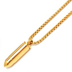 Schmuck-Checker Bullet-Anhänger aus Edelstahl in silber gold schwarz mit Geheimfach Notkapsel Munition Patrone Halskette Herren Geschenk (Gold) von Schmuck-Checker