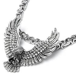 Schmuck-Checker Edelstahl Anhänger Adler massiv silber Eagle Halskette Königskette Bikerschmuck Vogel mit gespreizten Schwingen Männer Geschenk Hochwertig von Schmuck-Checker