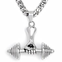 Schmuck-Checker Edelstahl Anhänger Hantel Gewicht Faust Fitness Sport Bodybuilder Schmuck + 60cm Halskette Panzerkette von Schmuck-Checker