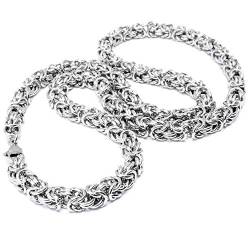 Schmuck-Checker Edelstahl Königskette aus 1000 Ringen silber poliert glänzend Byzantiner Halskette Herren Kette 60cm von Schmuck-Checker