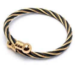 Schmuck-Checker Flexibler 316L Edelstahl Stahlseil Armreif silber schwarz gold roségold Damen Herren Geschenk Armspange hochwertiges Armband (Gold & Schwarz) von Schmuck-Checker