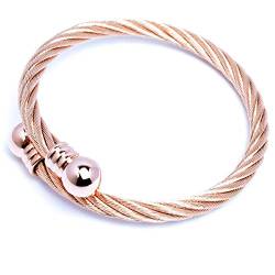 Schmuck-Checker Flexibler 316L Edelstahl Stahlseil Armreif silber schwarz gold roségold Damen Herren Geschenk Armspange hochwertiges Armband (Roségold) von Schmuck-Checker