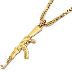 Schmuck-Checker Goldene AK-47 Herren Anhänger & Halskette aus vergoldetem 316L Edelstahl Kalaschnikow Sturmgewehr Gangster Rap Hip-Hop Schmuck Geschenk von Schmuck-Checker