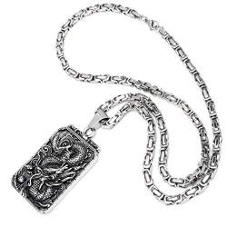 Schmuck-Checker Großer Asiatischer Glücksbringer Drache Anhänger aus 316L Edelstahl XL DogTag Königskette Halskette Männerschmuck Bikerschmuck Herren Geschenk von Schmuck-Checker