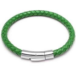 Schmuck-Checker Grünes Armband aus echtem Leder mit Edelstahl Verschluss geflochten 6mmØ hochwertiges Herrenarmband (20.5) von Schmuck-Checker