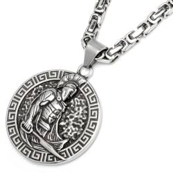 Schmuck-Checker Silber Medaillon mit antikem Krieger Gladiator Troja Spartaner Edelstahl Halskette von Schmuck-Checker