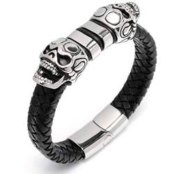 Schmuck-Checker Totenkopf Armband aus echtem Leder und 316L Edelstahl Schädel Skull Zombie schwarz silber Bikerarmband Herren Männer Schmuck (20.5) von Schmuck-Checker