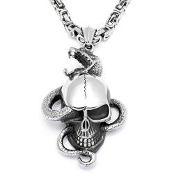 Schmuck-Checker Totenkopf mit Schlange + Königskette 316L Edelstahl Anhänger Halskette Bikerschmuck Skull Schädel Totenschädel Herrenschmuck Männer Geschenk von Schmuck-Checker