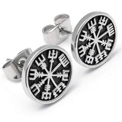 Schmuck-Checker Vegvisir Ohrstecker aus 316L Edelstahl Germanen Wikinger Ohrringe isländischer Runenkompass Geschenk von Schmuck-Checker