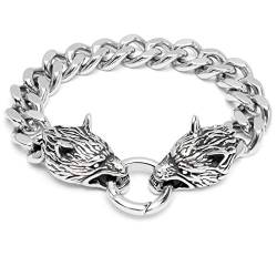 Schmuck-Checker Wolf-Armband mit Ringverschluss aus 316L Edelstahl Wölfe Panzerarmband silber poliert Männer-Armband Herren Geschenk hochwertiger Bikerschmuck von Schmuck-Checker