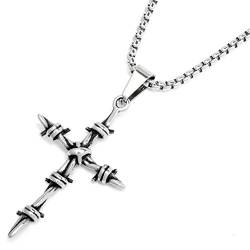 Schmuck-Checker kleines Stacheldraht Kreuz aus 316L Edelstahl Anhänger mit Halskette hochwertiges Herren Geschenk Männerschmuck von Schmuck-Checker