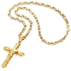 Vergoldeter Kreuz-Anhänger mit Königskette Herren-Schmuck Halskette 18k gold Jesus Halskette Männer Geschenk von Schmuck-Checker