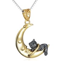 Schmuck-Elfe Kette mit Anhänger Mond mit kleiner Katze, 925 Sterling Silber vergoldet von Schmuck-Elfe