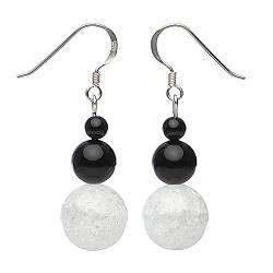 Ohrringe Ohrhänger aus Onyx & Bergkristall & 925 Silber schwarz weiß Ohrschmuck für Damen von Schmuck-Krone - Edelsteinschmuck