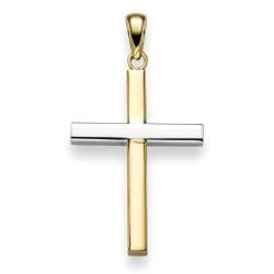 Anhänger Kreuz 30x16,5mm aus 585 Gold Gelbgold & Weißgold bicolor von Schmuck Krone