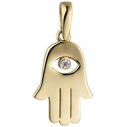 Anhänger magisches Symbol Hand der Fatima mit Auge Zirkonia 333 Gold Gelbgold von Schmuck Krone