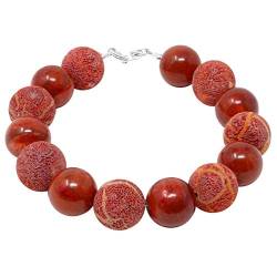 Armband Natur-Koralle Schaumkoralle rot-orange Kugel 925 Silber glatt & mit Poren von Schmuck Krone