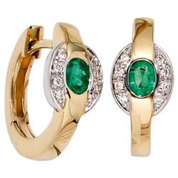 Creolen Creole mit Smaragd grün 16 Diamanten Brillanten 585 Gold Goldohrringe von Schmuck Krone
