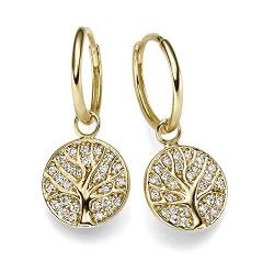 Creolen mit Einhänger Lebensbaum 585 Gold Gelbgold 54 Brillanten 0,27 Ct TW-SI von Schmuck Krone