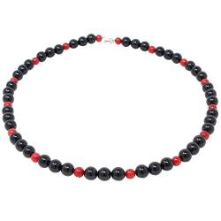 Kette Collier aus Onyx & Koralle schwarz rot Halsschmuck Halskette Damen von Schmuck Krone