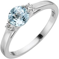 Ring mit 2 Diamanten Brillanten Aquamarin hellblau 585 Gold Weißgold Goldring, Ringgröße:Innenumfang 58mm ~ Ø18.5mm von Schmuck Krone