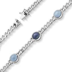 Schmuck Krone 6mm Panzer-Armband 5 Edelsteine 3 Saphire 2 Aquamarine 585 Gold Weißgold 21cm von Schmuck Krone