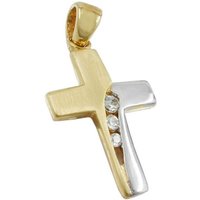 Schmuck Krone Kettenanhänger Anhänger Kreuz 16x11mm mit 3 Zirkonias aus 9Kt 375 Gold bicolor teilrhodiniert, Gold 375 von Schmuck Krone