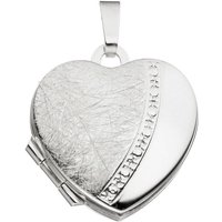 Schmuck Krone Kettenanhänger Medaillon Anhänger zum Öffnen Herz mattiert 925 Silber für Damen, Silber 925 von Schmuck Krone