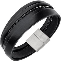 Schmuck Krone Lederarmband Armband Armschmuck für Herren 5-reihig Leder schwarz geflochten Edelstahl 21cm von Schmuck Krone