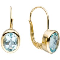 Schmuck Krone Paar Creolen Ohrringe mit Blautopas oval, 333 Gelbgold, Gold 333 von Schmuck Krone