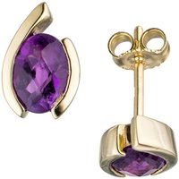 Schmuck Krone Paar Ohrstecker Paar Ohrstecker Ohrringe mit Amethyst violett lila oval 333 Gold Gelbgold Damen, Gold 333 von Schmuck Krone