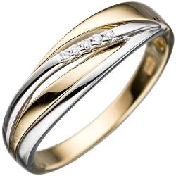 Schmuck Krone Ring Damenring mit 5 Diamanten Brillanten 585 Gold Gelbgold & Weißgold bicolor, Ringgröße:Innenumfang 60mm ~ Ø19.1mm von Schmuck Krone