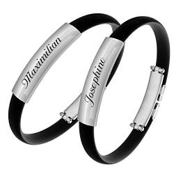 Schmuck-Pur Armband mit Laser-Gravur für Paare Freundschaft 2-teiliges Partner-Set aus Edelstahl und Kautschuk 19 cm Länge kürzbar von Schmuck-Pur by Cadenis