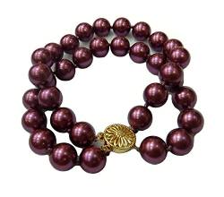 Schmuckwilli 2-reihig Perlenarmband für Damen - 20cm Länge mit 12mm großen violetten runden Mallorca Perlen - Elegante Armband mit Muschelkernperlen für jeden Anlass - Perlenarmreife Frauen von Schmuckwilli