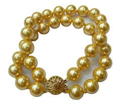 Schmuckwilli 2-reihige Perlenarmband für Damen - Elegante Armband mit golden Mallorca Perlen Muschelkernperlen für jeden Anlass - Perlenarmreife für Frauen von Schmuckwilli