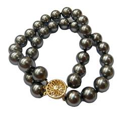 Schmuckwilli 2-reihige Perlenarmband für Damen - Elegante Armband mit grauen Mallorca Perlen Muschelkernperlen für jeden Anlass - Perlenarmreife für Frauen von Schmuckwilli