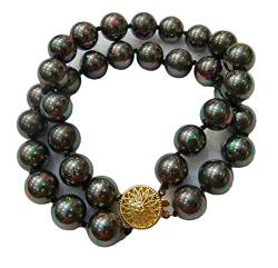 Schmuckwilli 2-reihige Perlenarmband für Damen - Elegante Armband mit schwarzen Mallorca Perlen Muschelkernperlen für jeden Anlass - Perlenarmreife für Frauen von Schmuckwilli