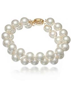 Schmuckwilli 2-reihige Perlenarmband für Damen - Elegante Armband mit weißen Mallorca Perlen Muschelkernperlen für jeden Anlass - Perlenarmreife für Frauen von Schmuckwilli