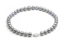 Schmuckwilli Perlenkette für Damen & Mädchen - 45cm Länge mit 11.5-14mm großen grau runden Süsswasserperlen Perlen - Elegante Kette für jeden Anlass - die Perlen Halskette Choker für Frauen von Schmuckwilli