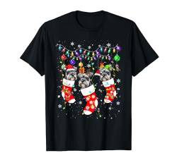 Schnauzer in Socken Weihnachtsmütze für Hundeliebhaber T-Shirt von Schnauzer In Socks Christmas Santa Hat Xmas Light