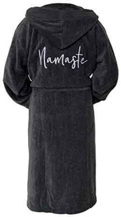Schnoschi Bademantel mit Kapuze mit Namaste bestickt aus weichem Frottee, 100% Baumwolle (450g/m²), Yoga von Schnoschi